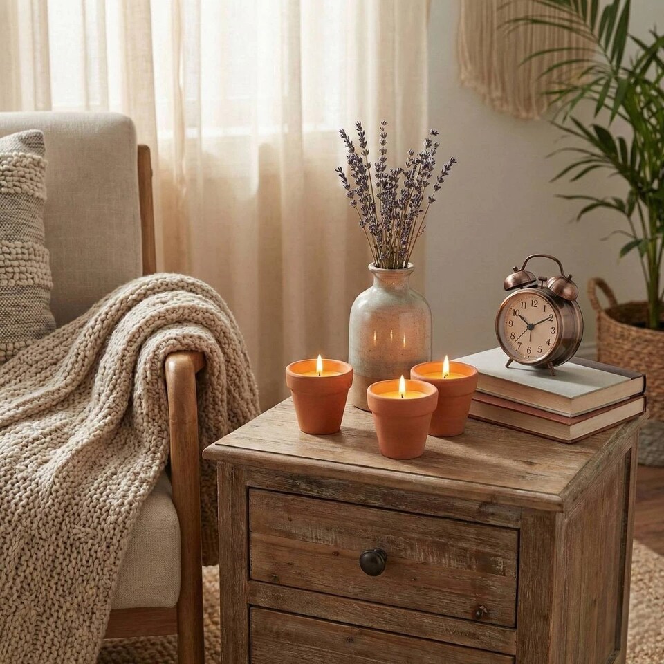 image 1 of Citronella Scented Candles Bug Mosquito Fly Repellent Indoor Garden Wax | Brown | Set of 3 | Not provided