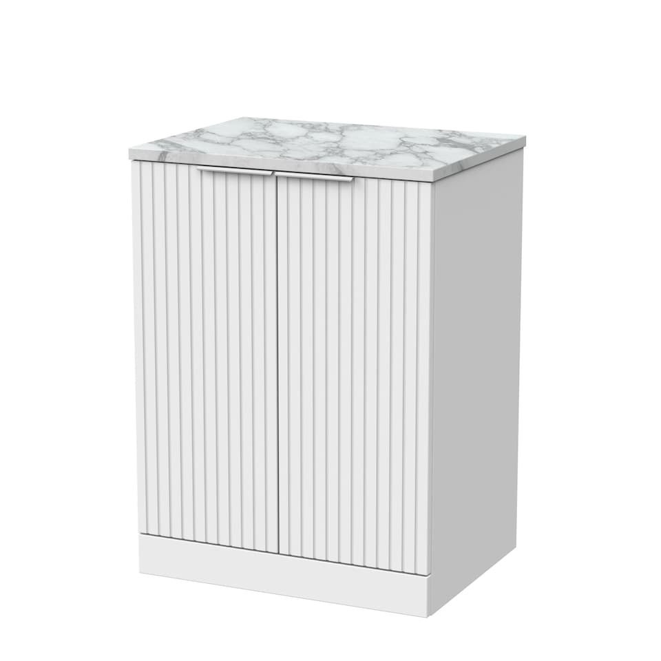 image 1 of Balterley Callingwood Contemporary Floor Standing 2 Door Vanity Unit with Carrera Marble Laminate Worktop , 600mm, Matt White