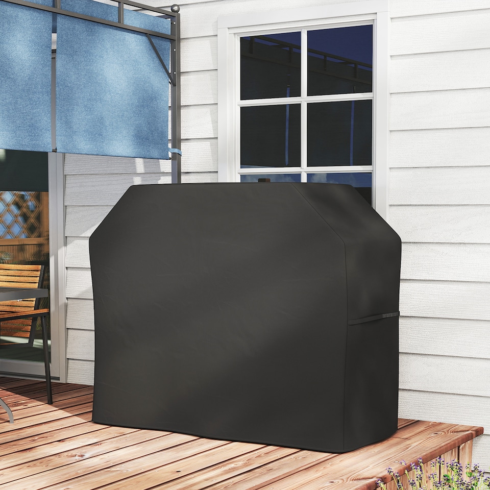 image 1 of Outsunny BBQ Cover for Rectangular Gas Grill, 420D Oxford Fabric Barbecue Covers, Waterproof UV Protection Rip-Proof, with Windproof Drawstring and Hook and Loop Fasteners, Black, 147 x 61 x 120cm