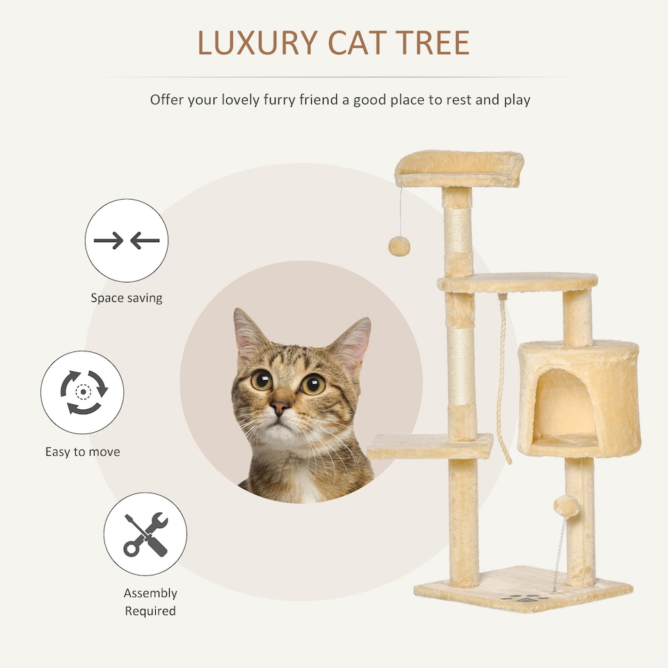 image 1 of PawHut Pet Activity Centre Cat Tree Condo with Scratching Post 4-Tier Beige