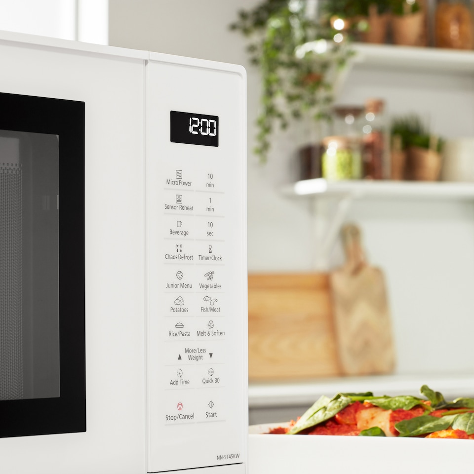 image 1 of Panasonic NN-ST45KWBPQ Microwave Oven, 32 Litres, 1000W, Turntable, Easy Operation LCD, Touch Control Panel, 21 Auto Programs with Junior Menu (Puree & Porridge) LED Interior bulb, White