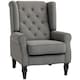 image 1 of HOMCOM Retro Accent Chair, Snow Flannel Wingback Armchair with Wood Frame Button Tufted Design for Living Room Bedroom, Dark Grey