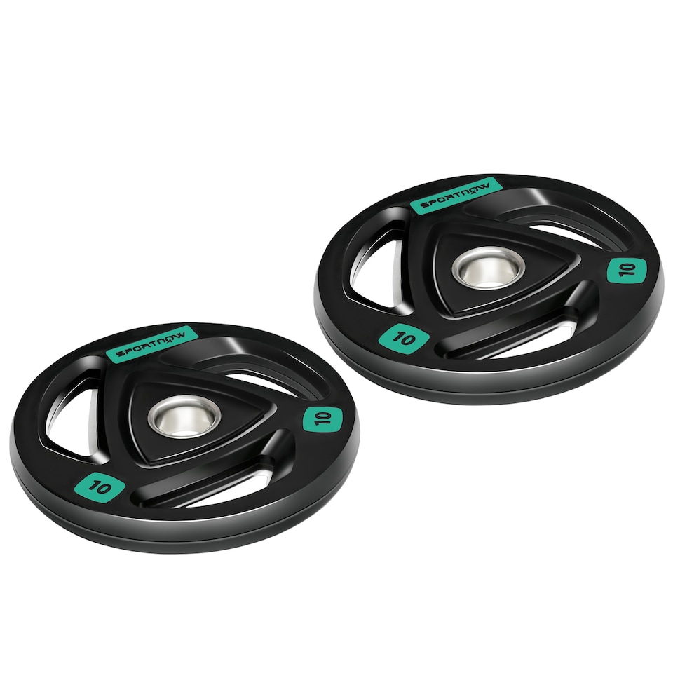 image 1 of SPORTNOW Two 10kg Olympic Weight Plates for Barbell, with Tri-Grips
