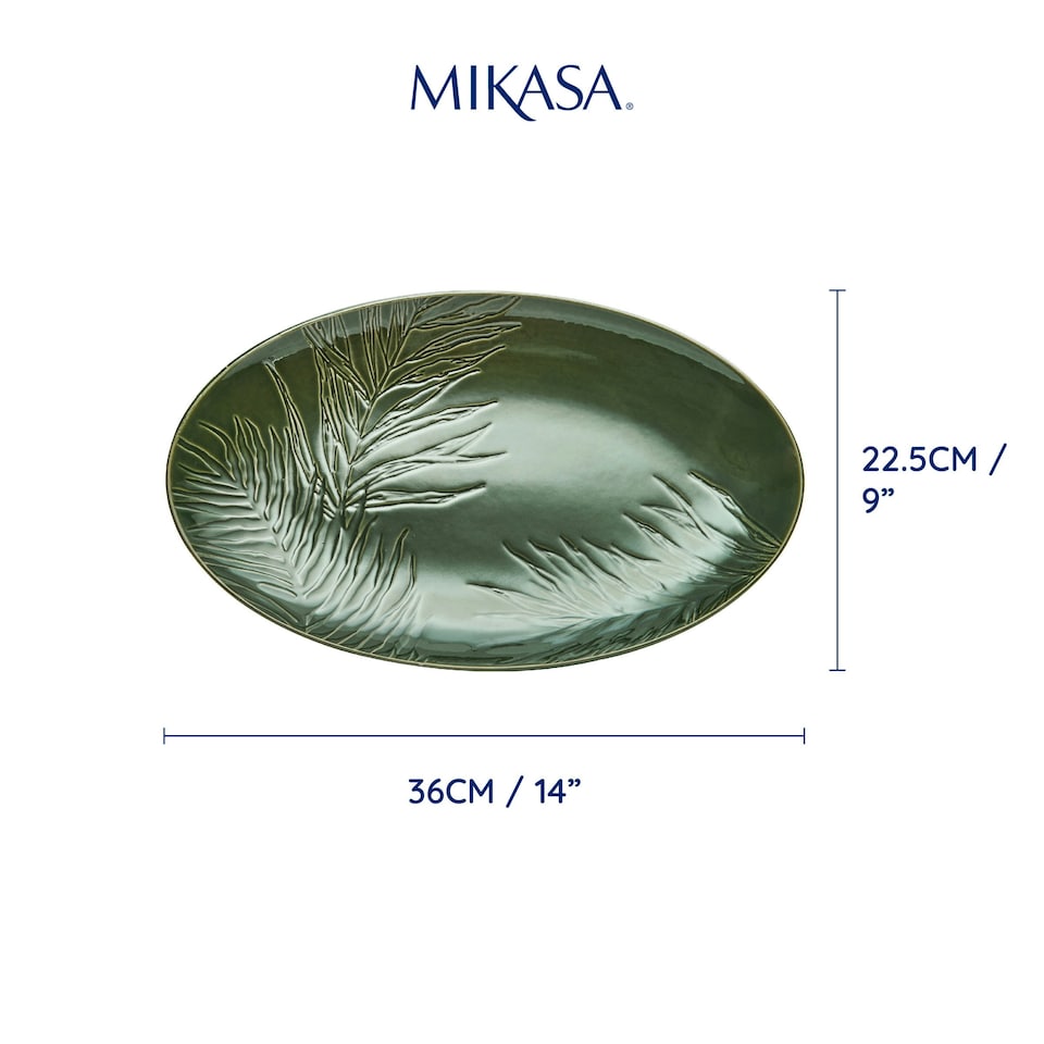image 1 of Mikasa Serving Platter Green Ceramic Oval 36cm