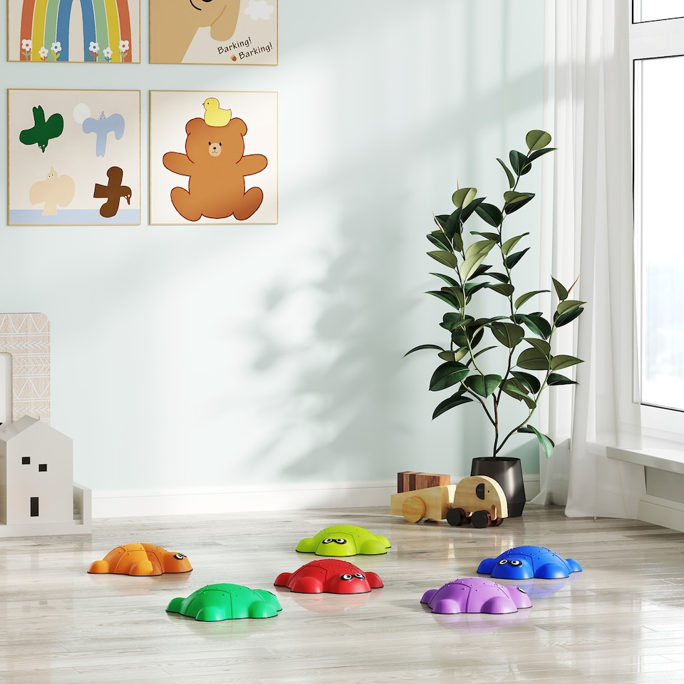 image 1 of AIYAPLAY 6PCs Kids Stepping Stones, Turtle-Shaped Stackable Balance Stones