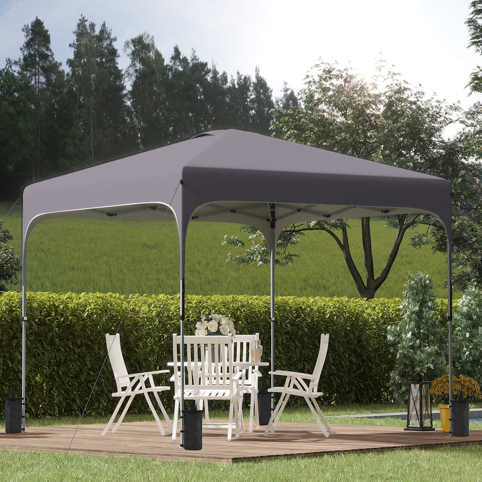 image 1 of Outsunny 3 x 3M Pop Up Gazebo, UPF 50 Foldable Canopy Tent with Wheeled Carrybag, 4 Leg Weight Bags, Height Adjustable Marquee Shelter 1 person easy setup for Outdoor Garden Patio Party, Dark Grey