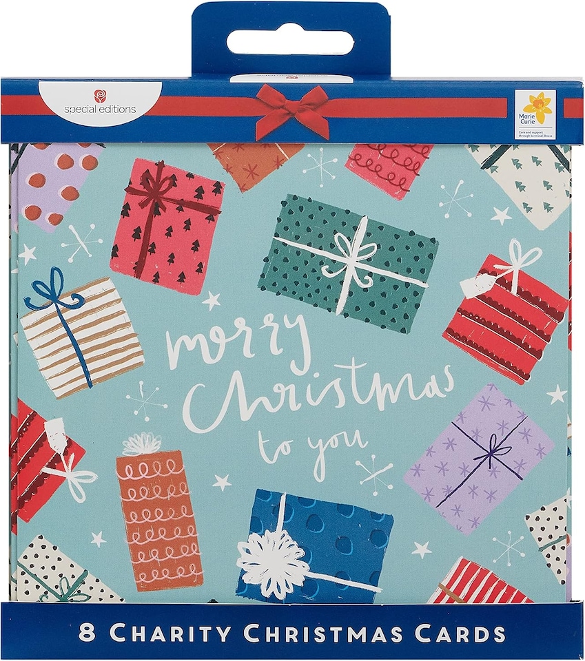 image 1 of Multipack of 8 Bright Presents Design Charity Christmas Cards with Envelope
