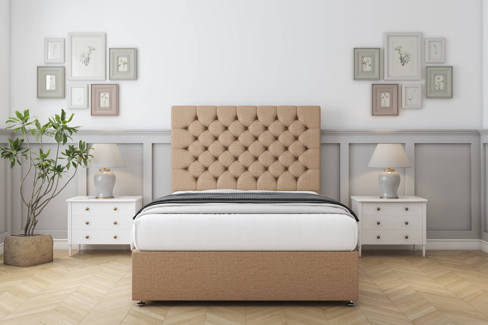image 1 of Sloomy Mayfair Latte Dumfries Divan Bed With Mattress No Drawers With 54" Floor Standing Headboard 6' Super King | Brown | Latte | Super King | 1