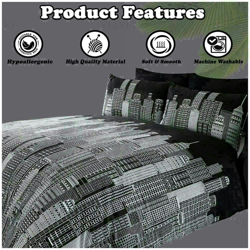 image 1 of Sky Line Printed Duvet Cover Set Reversible Polycotton Beddings Multi | Double