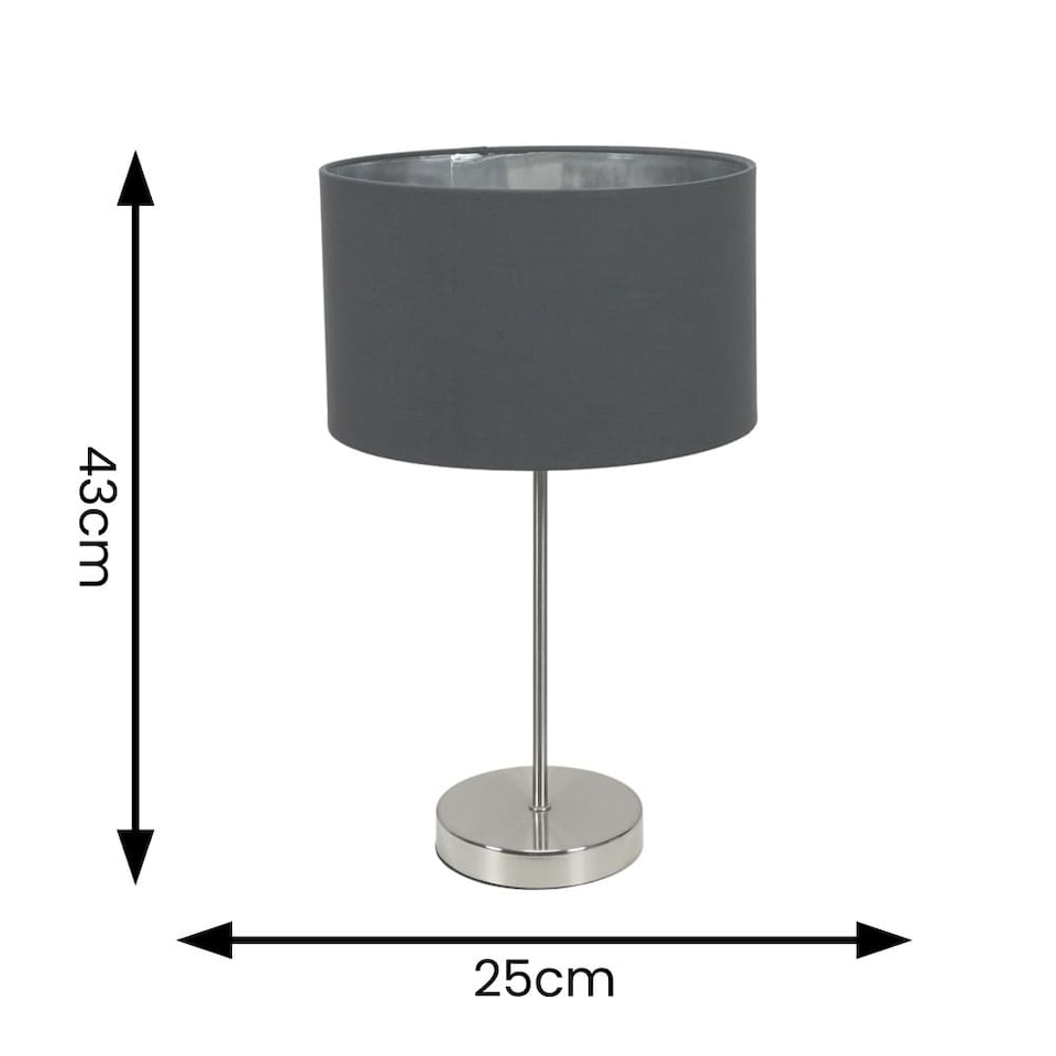 image 1 of ValueLights Charlie Brushed Chrome Table Lamp Charcoal & Chrome Shade & Bulb | Grey