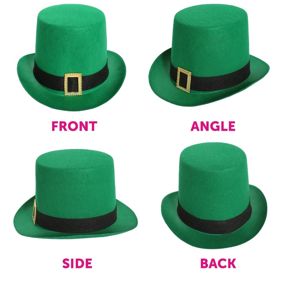 image 1 of Irish Buckle Top Hat with Short Red Wig | Green | 1
