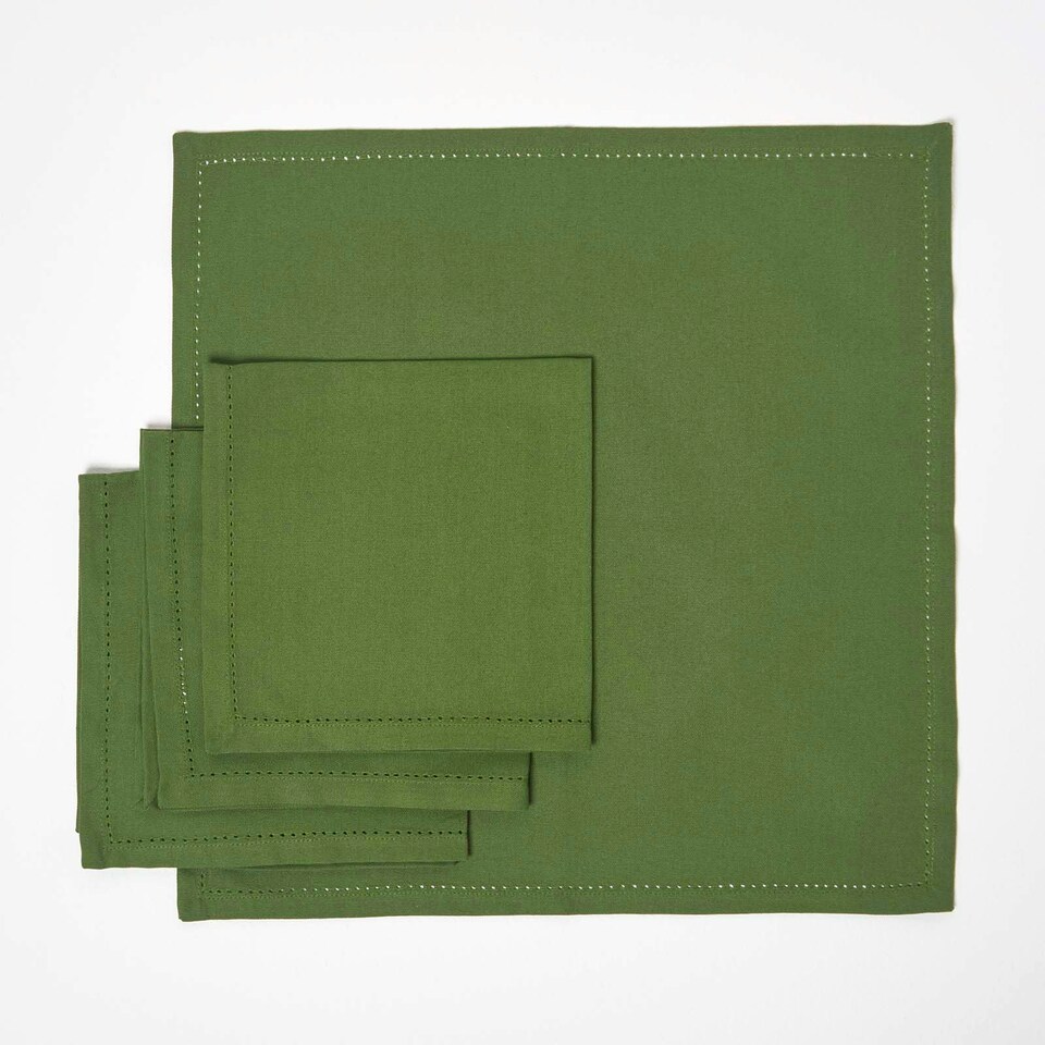 image 1 of Homescapes Dark Olive Fabric 4 Napkins Set Green