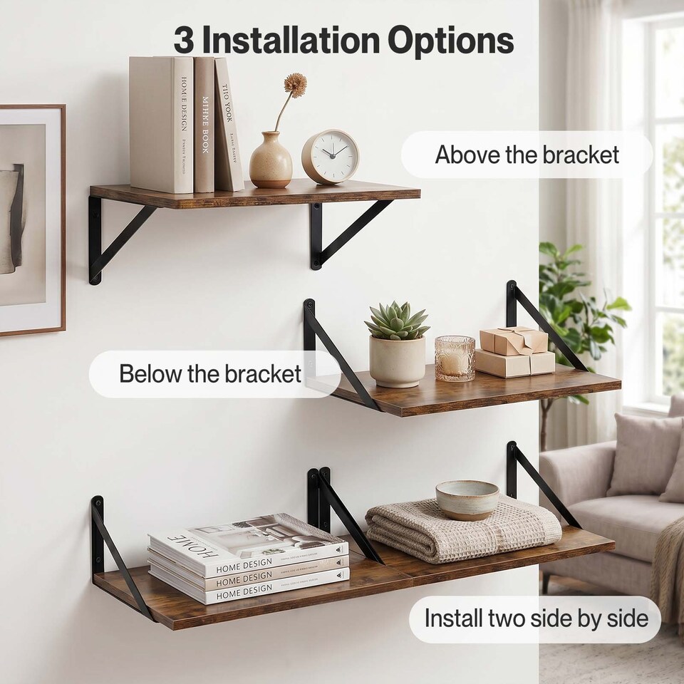image 1 of Levede Floating Shelves Wall Mounted Shelf Set of 2 Rustic Storage Shelves 39cm