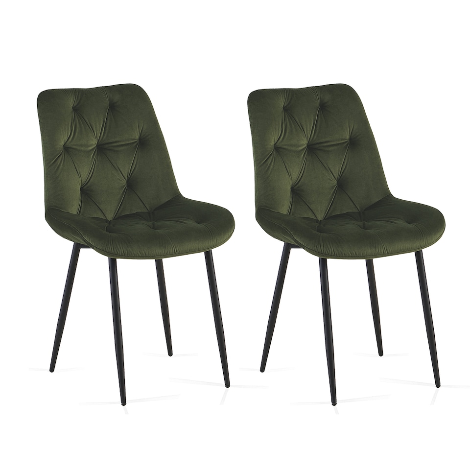 image 1 of SONARA Modern Set of 2 Velvet Dining Chairs with Ergonomic Upholstered Seat | Green