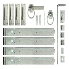 24 Inch Double Gate Fittings Set Hook & Band Hinge, Latch, Drop Bolt - Galvanised | Silver