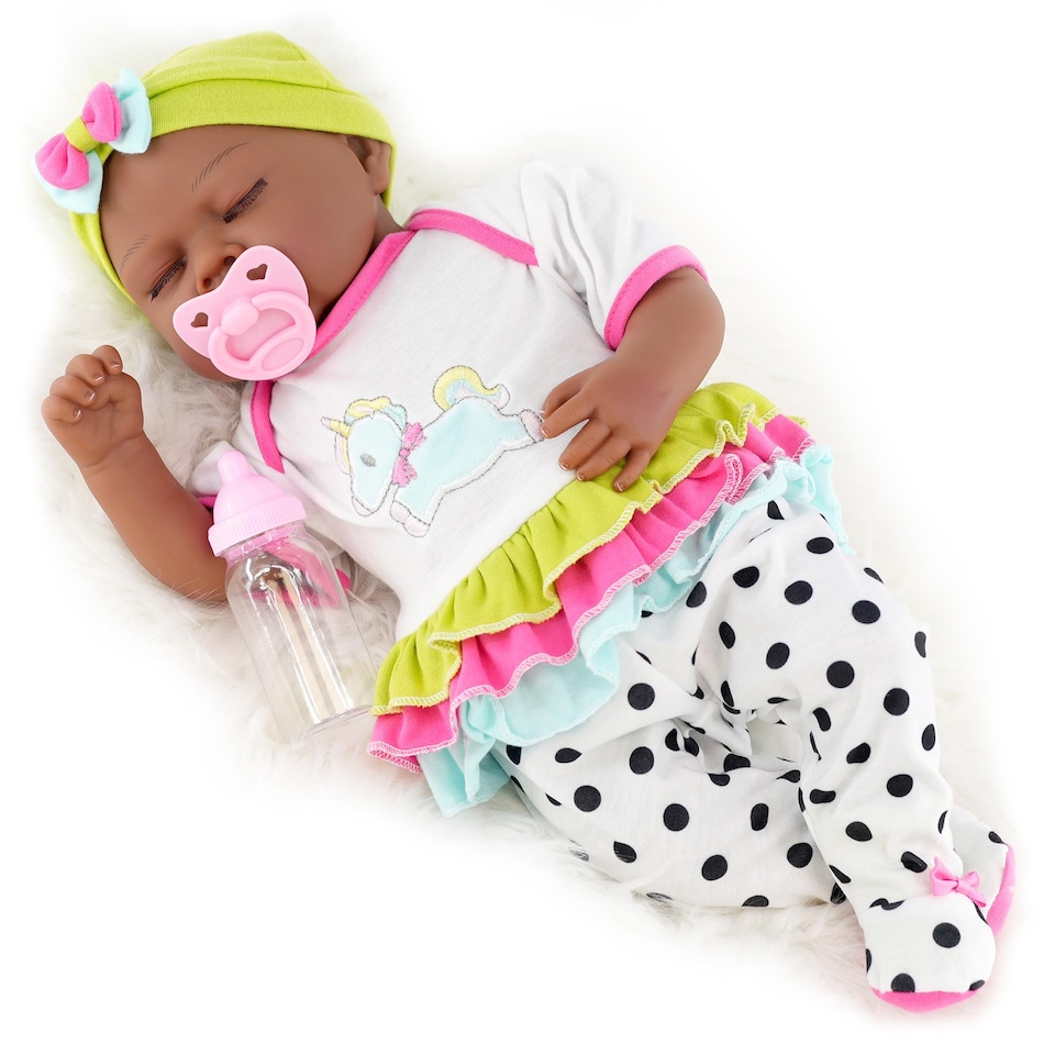image 1 of BiBi Doll 20" Fay Ethnic Reborn Baby Doll Girl with Closed Eyes, Dummy & Bottle