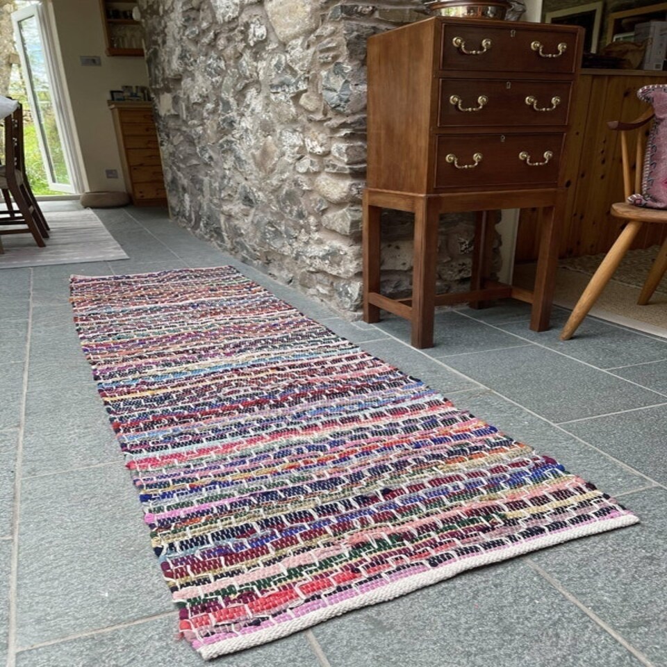 image 1 of KADAM Geometric Rainbow Rug Stitch Reversible - L60 x W210 - Multicolour Multi