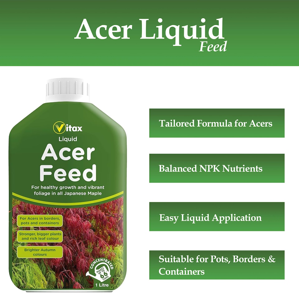 image 1 of Vitax Liquid Acer Feed 1L Concentrated Fertiliser for Japanese Maple Trees Acer Plants Vibrant Foliage and Root Growth