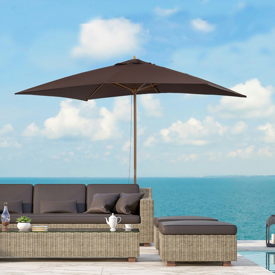 image 1 of Outsunny Wooden Garden Parasol Sun Shade Patio Umbrella Canopy Dark Coffee