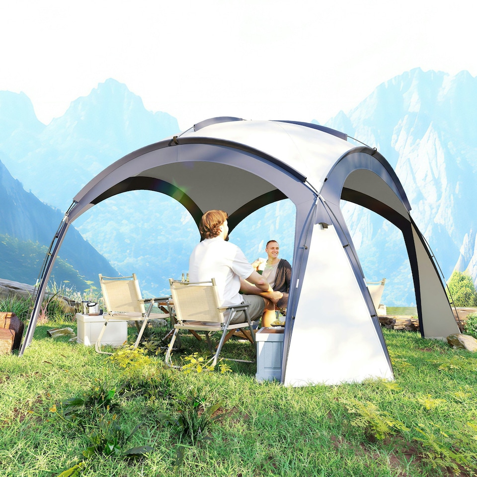 image 1 of Outsunny Outdoor Gazebo Event Dome Shelter Party Tent for Garden Cream and Blue