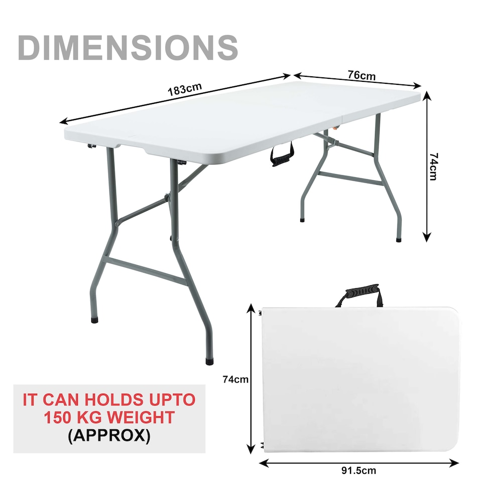 image 1 of 5ft Folding Table Trestle Camping Party Picnic BBQ Stall Garden Indoor Outdoor | White