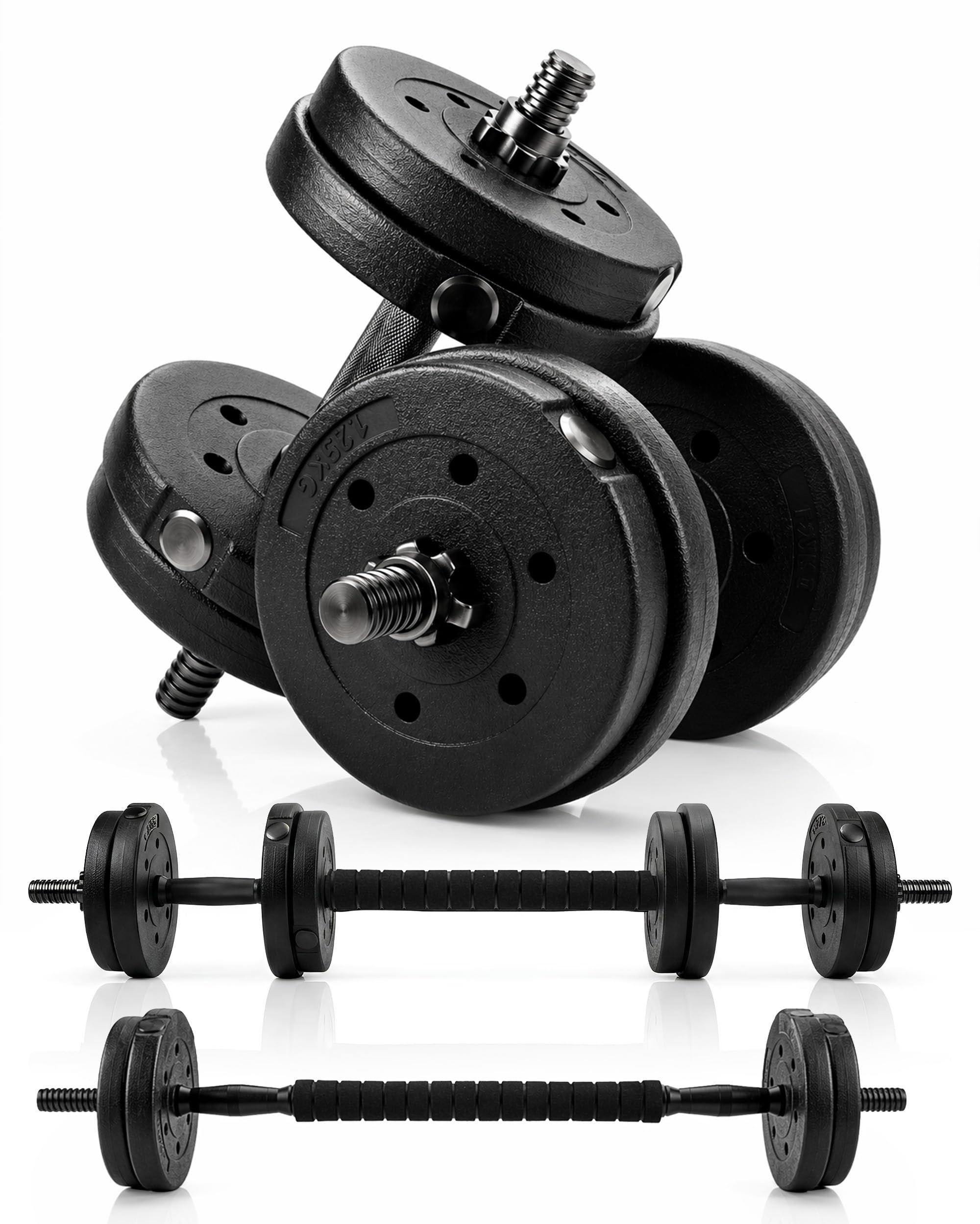 Kayman 12kg Plastic Adjustable Dumbbell & Barbell Set, Multi-Weight Dumbbells in Black | Size: 12 inches