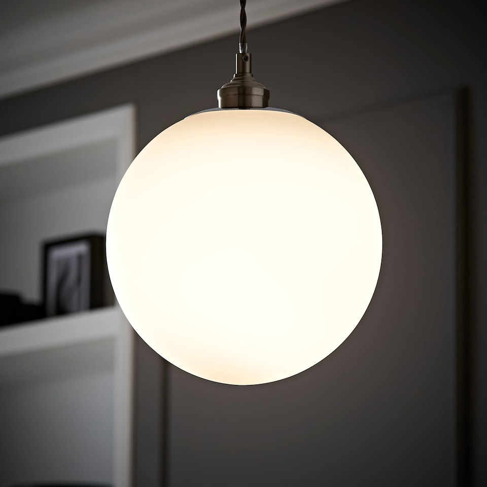 image 1 of ValueLights Metropolis Large White Glass Globe Pendant Light Shade | Silver