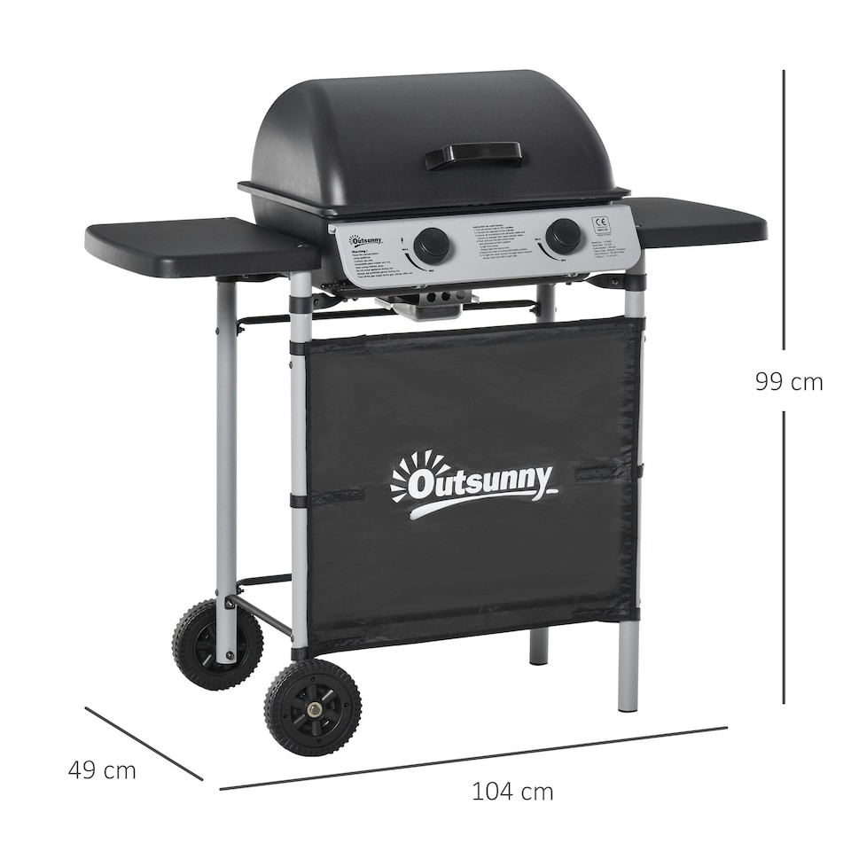 image 1 of Outsunny Propane Gas Barbecue Grill 2 Burner Cooking BBQ 5.6 kW w/ Side Shelves