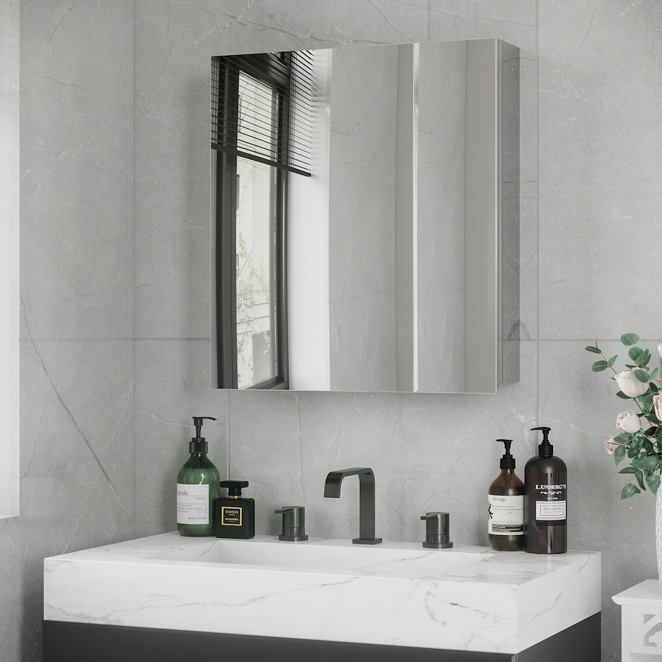 image 1 of kleankin Medicine Cabinet with Mirror, Wall-Mounted Mirror Cabinet