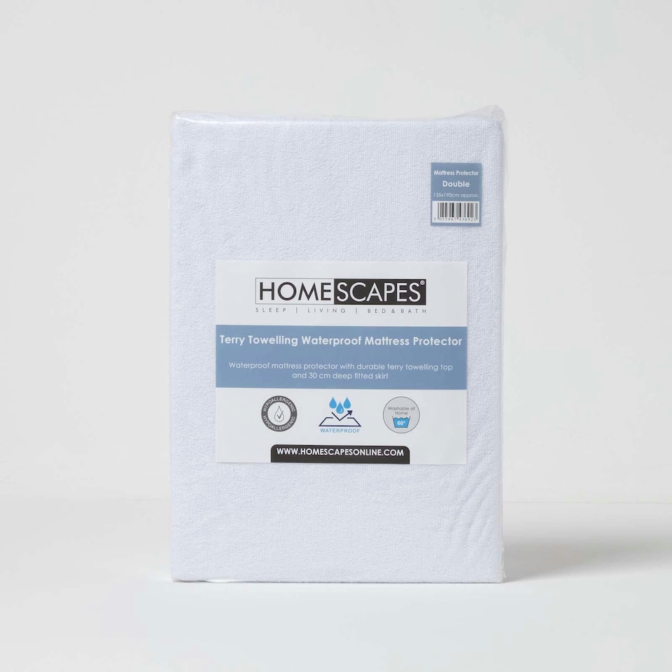 image 1 of Homescapes Terry Towelling Waterproof Mattress Protector - Kng Size | White | King