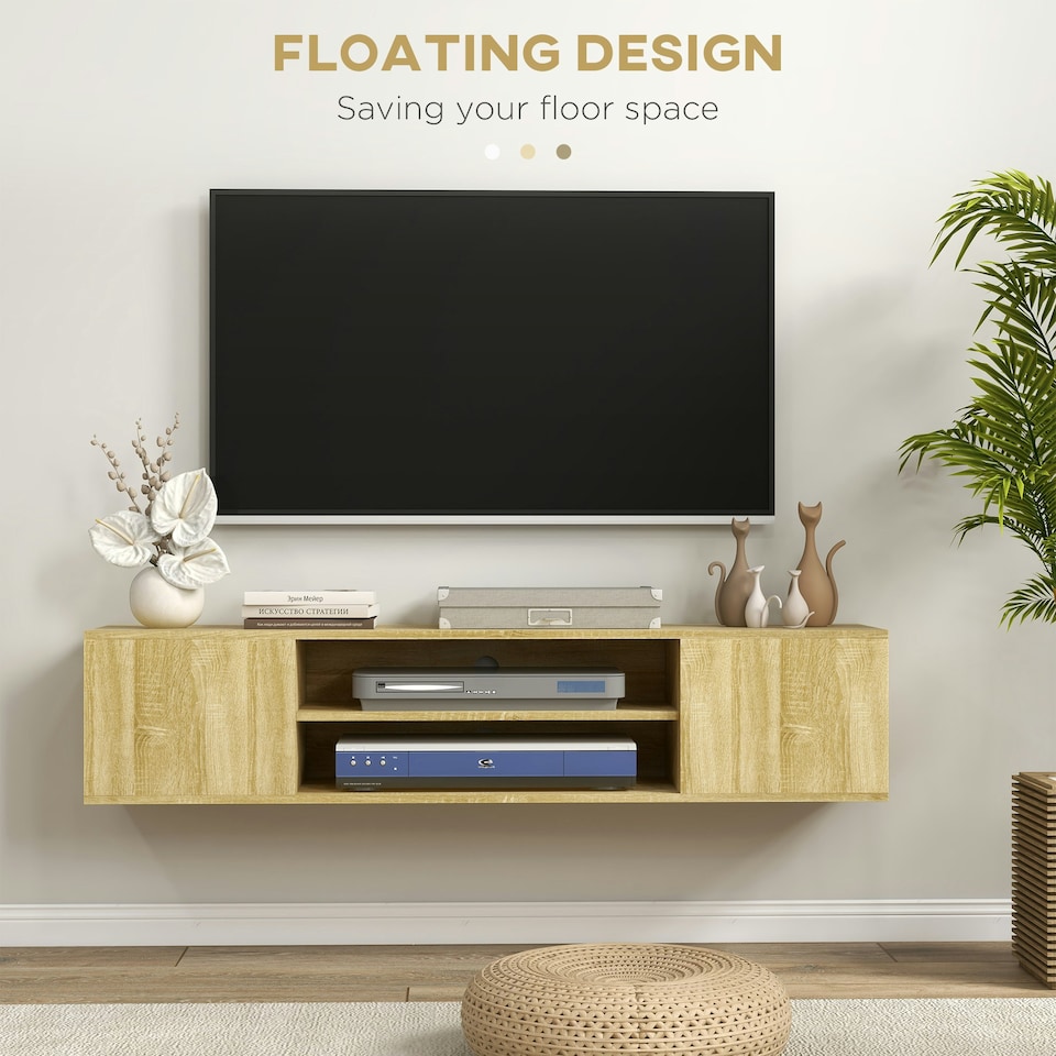 image 1 of HOMCOM Floating TV Unit for 60" TVs W/ Shelves and Cabinets