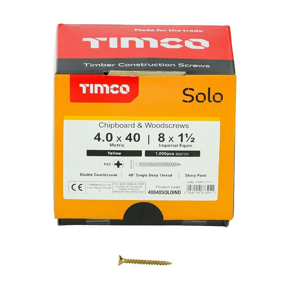 image 1 of Timco - Solo Woodscrew Industry Pack (Size 4.0 x 40 - 1000 Pieces)