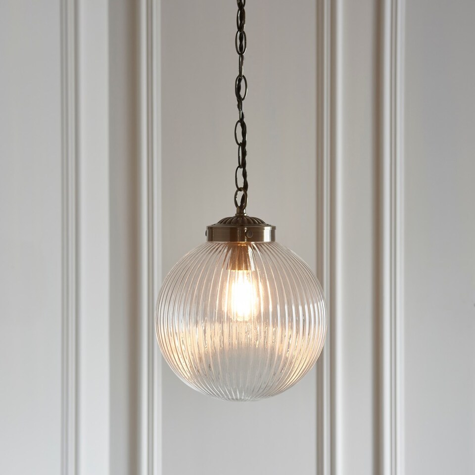 image 1 of Brydon 25cm Globe Ceiling Pendant Antique Brass, Clear Glass, E27
