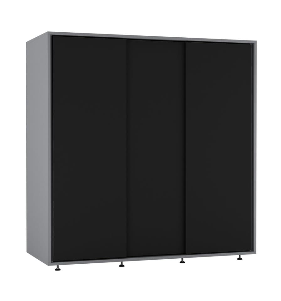 image 1 of 120cm 3 Sliding Doors Children Kids Wardrobe Bedroom Storage Closet Hanging Rail | Multi | Grey with Black Doors | 1