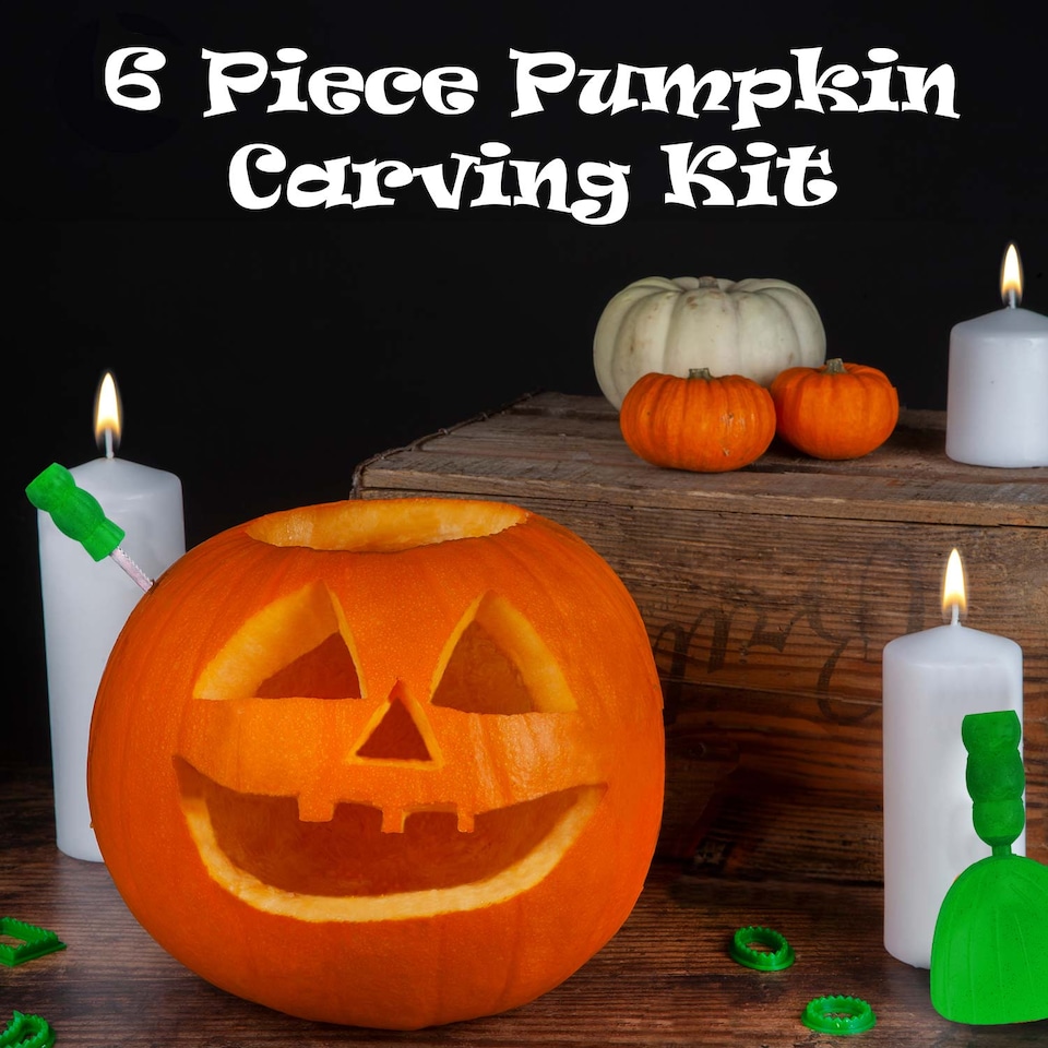 image 1 of VFM e-Store 6-Piece Halloween Pumpkin Carving Set - Carver, Scoop, 4 Cutting Shapes