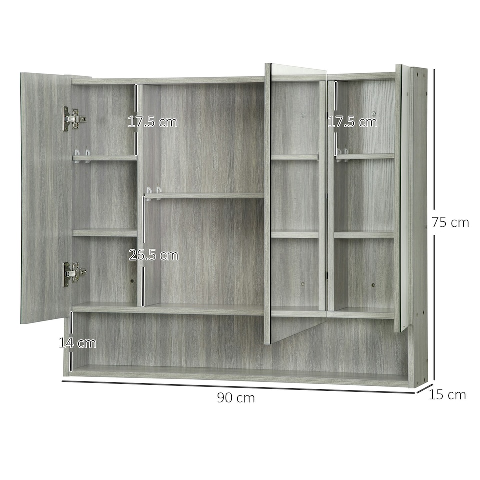 image 1 of kleankin Bathroom Cabinet Wall Mounted Mirror Adjustable Shelves