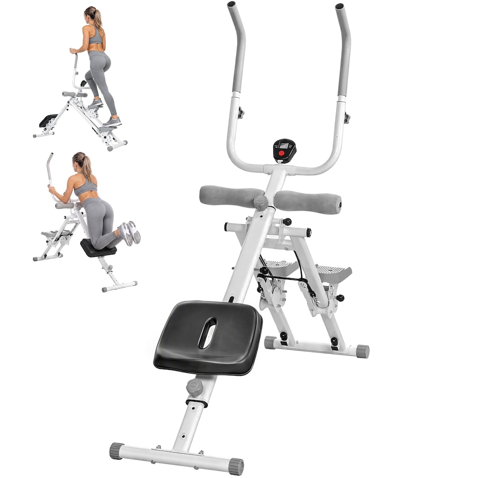 image 1 of SPORTNOW Foldable 2-in-1 Ab Machine and Stair Stepper for Core, White