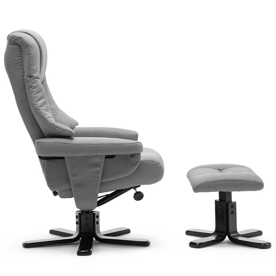 image 1 of Sorento Swivel Recliner Linen Fabric Chair w Footstool Armchair Grey (Grey)