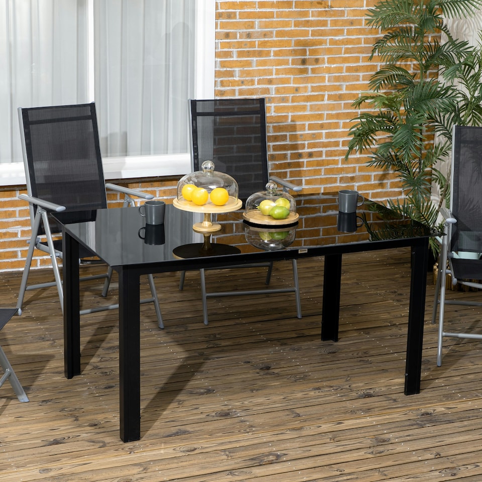 image 1 of Outsunny Outdoor Dining Table for 6 Patio Table with Glass Tabletop