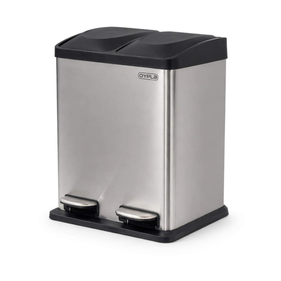 image 1 of 30L Stainless Steel Double Compartment Pedal Kitchen Waste Bin | Silver