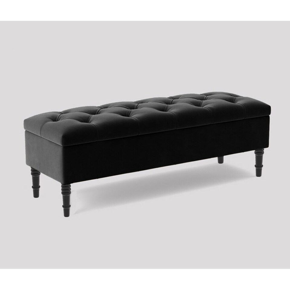 image 1 of Alyana 150cm Wide Tufted Rectangle Ottoman Storage Bench - Upholstery Velvet Shoe Bench with Turned Wooden Legs