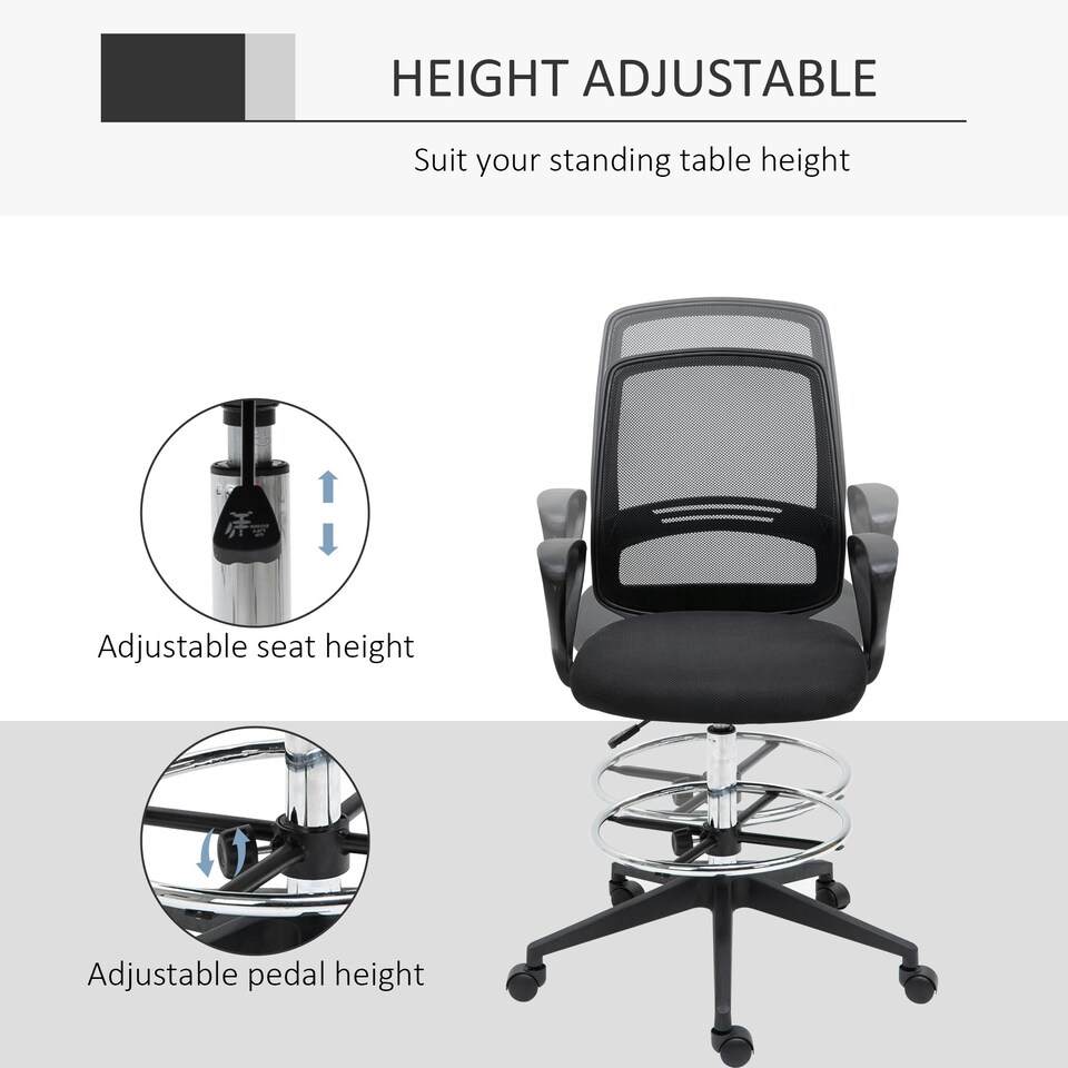 image 1 of Vinsetto Draughtsman Chair Tall Office Chair with Adjustable Height