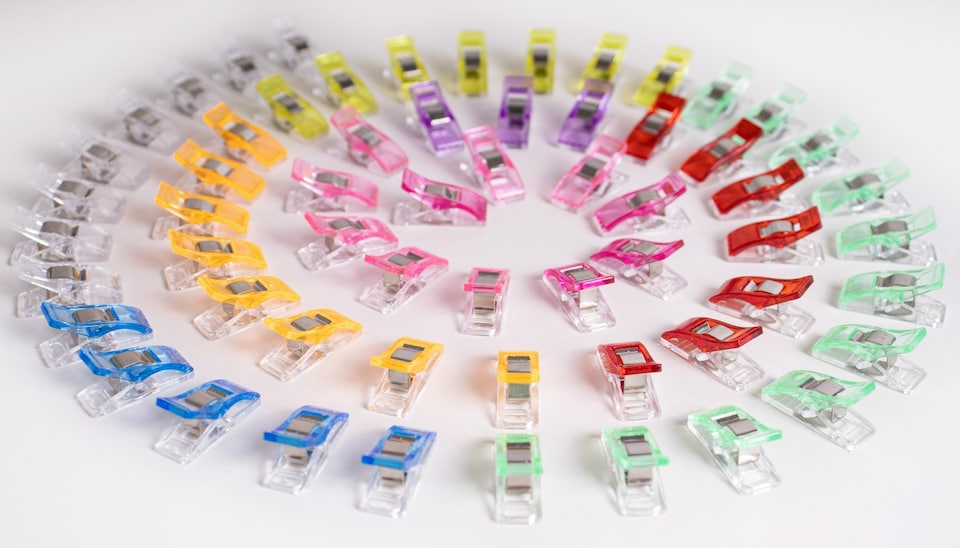 image 1 of Milward Quilters Clips - 60 Bright Neon Fabric & Sewing Clips with Seam Guides, Safer than Pins