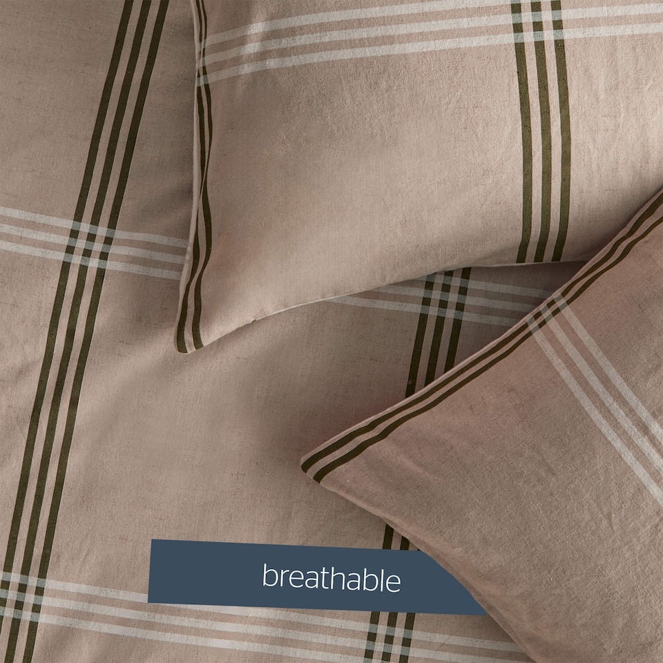 image 1 of Silentnight Brushed Cotton Check Print Duvet Cover Set, Natural