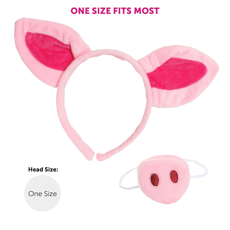 image 1 of Pig Fancy Dress Set – Headband with Ears, Nose & Tail Costume Kit N/A | One Size