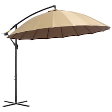 Outsunny 3m Cantilever Shanghai Parasol Garden Hanging Banana Sun Umbrella with Crank Handle, 18 Sturdy Ribs and Cross Base, Beige