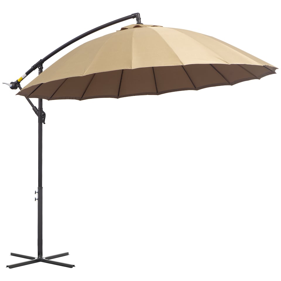 image 1 of Outsunny 3m Cantilever Shanghai Parasol Garden Hanging Banana Sun Umbrella with Crank Handle, 18 Sturdy Ribs and Cross Base, Beige