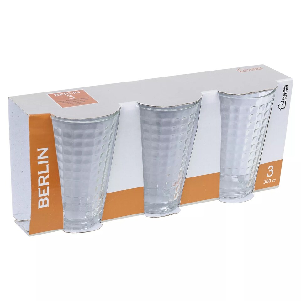 image 1 of 300ml Drinking Glasses Sets Glassware Cup Patterned Water Juice Cocktail Tumbler | Clear | Clear | Set of 12 Berlin