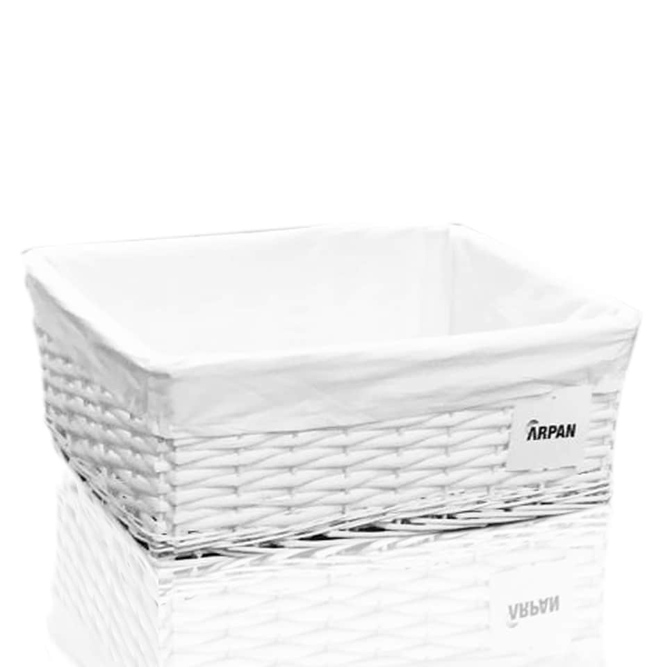 image 1 of White Wicker Storage & Hamper Basket with White Cloth Lining – Basket for Xmas, Wedding, Confetti & Parties, Snack Display