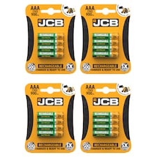 JCB AAA 900mAh Rechargeable Batteries - Pack of 4 | Multi | AAA | 16